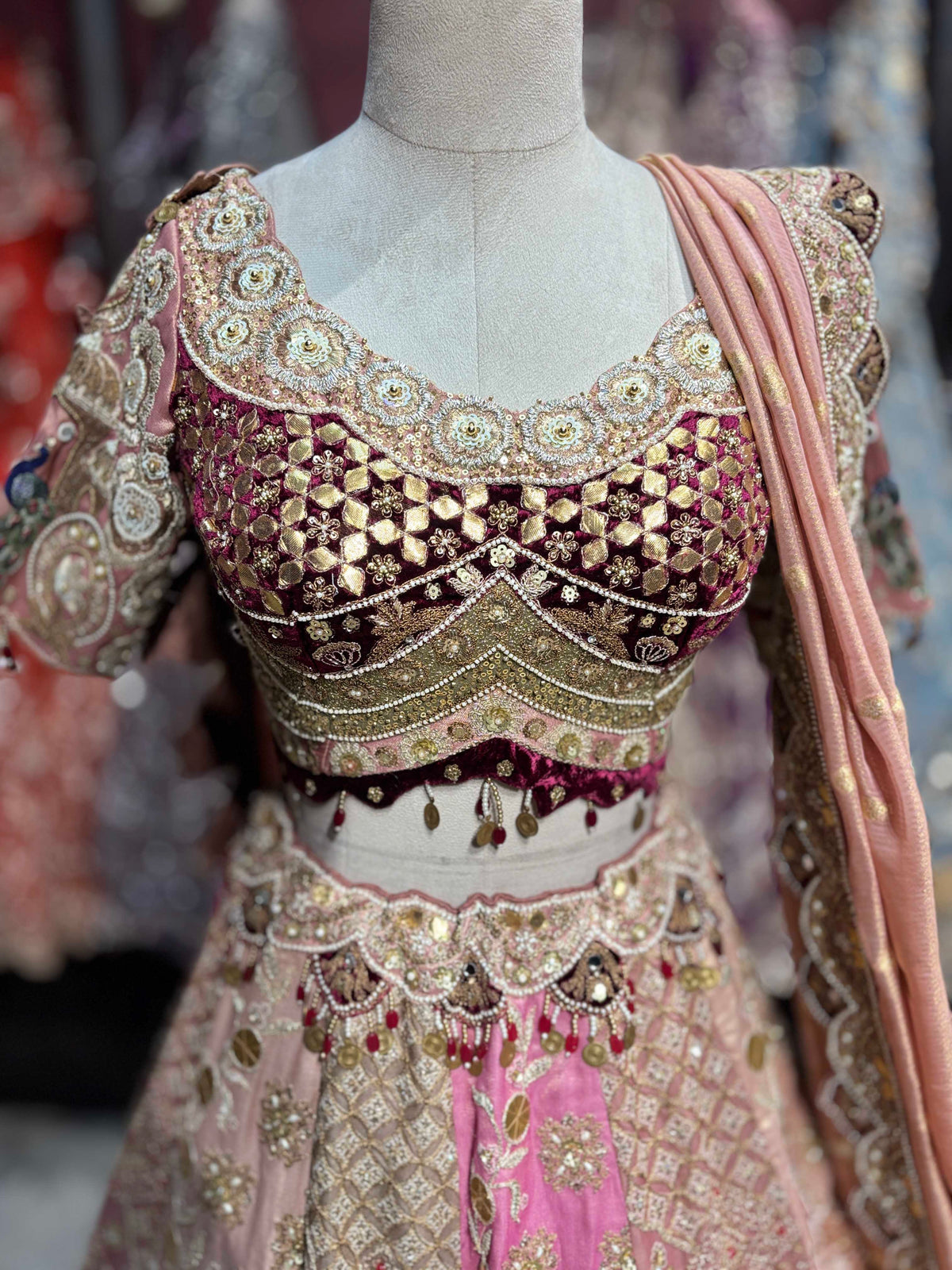 Pastel Pink Multicolor Heavy Embroidered Bridal Lehenga Choli