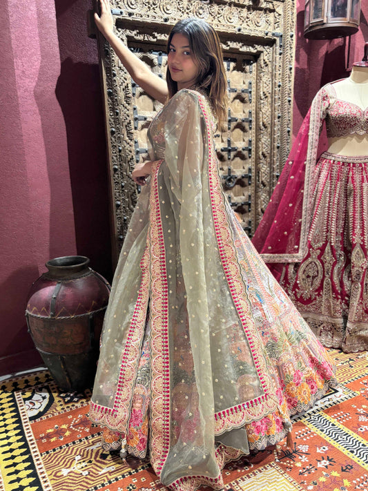 Pastel Grey Embroidered Lehenga Choli with Dupatta