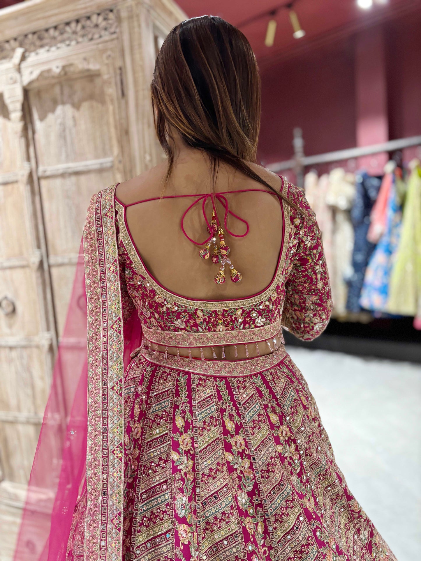 Grand Designer Embroidered Lehenga with Floral & Vase Motifs