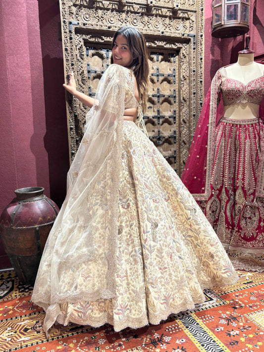 Grand Designer Lehenga with Handcrafted Floral Zari Embroidery