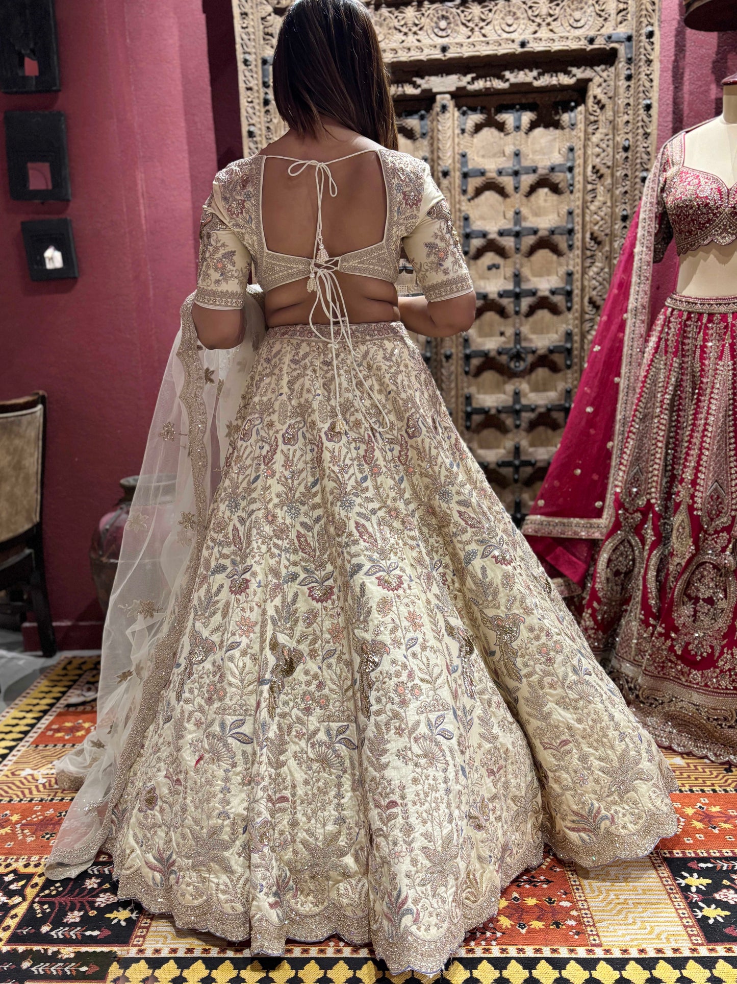 Grand Designer Lehenga with Handcrafted Floral Zari Embroidery