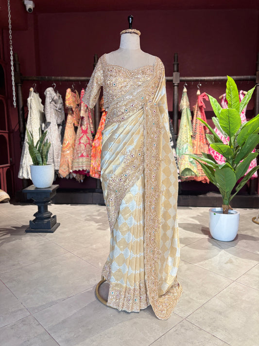 Designer Saree with Heavy Embroidered Border and Embellished Blouse
