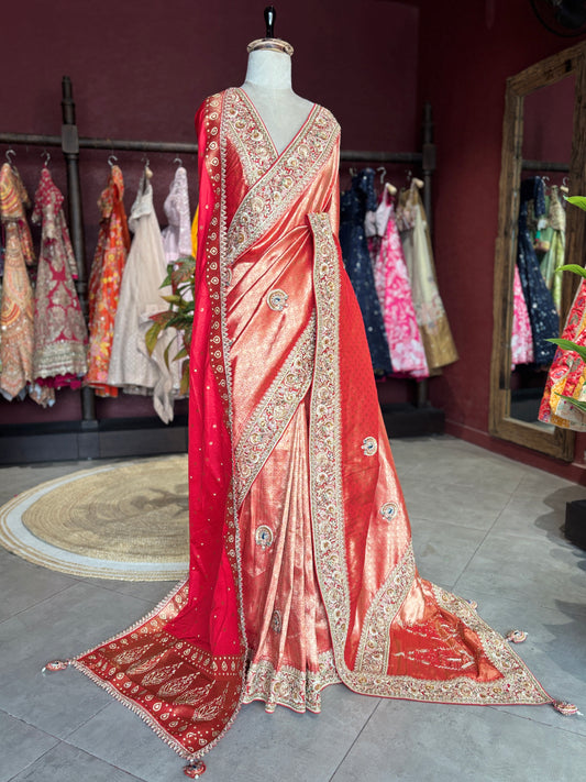 Royal Red Banarasi Designer Saree with Heavy Golden Embroidered Border