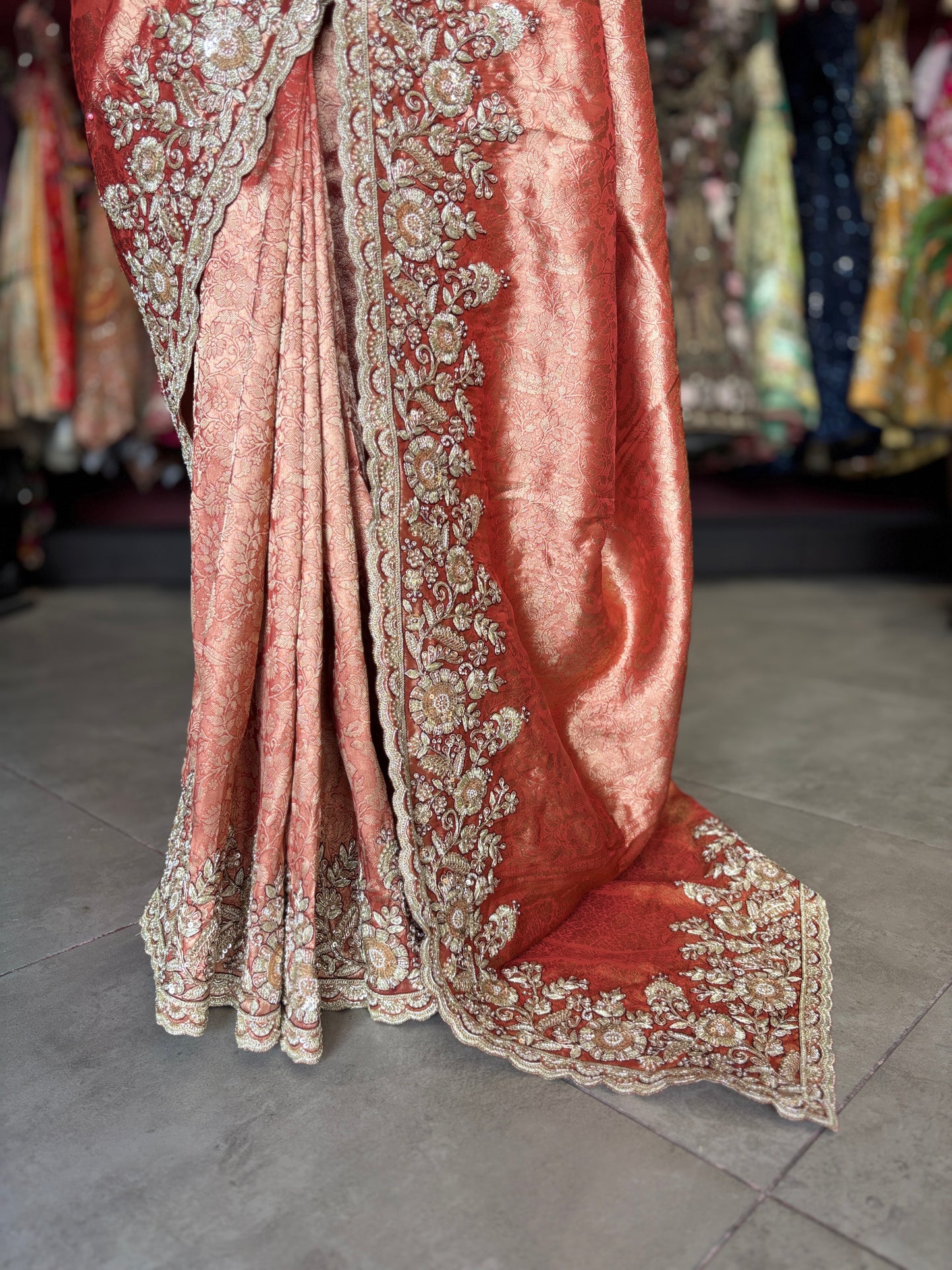 Red Banarasi Designer Saree with Heavy Golden Embroidered Border