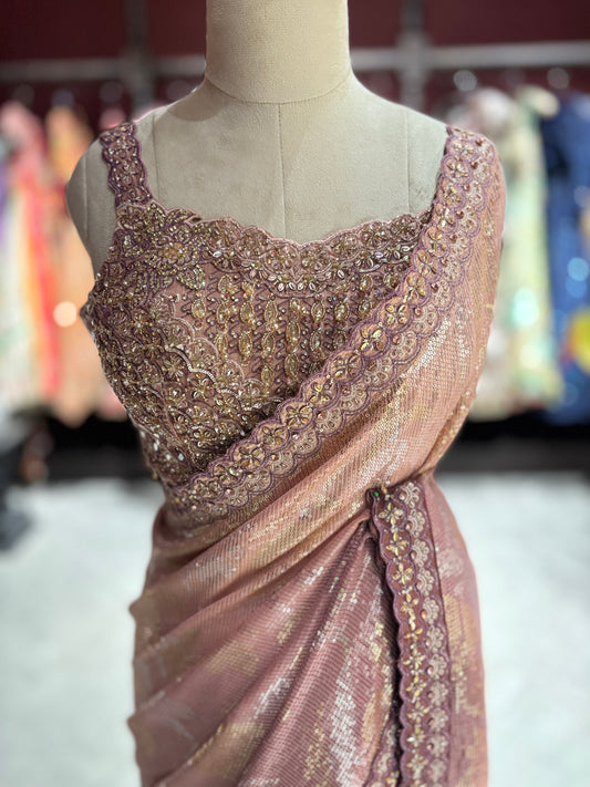 Designer Saree with Heavy Embellished Blouse and Contrast Border