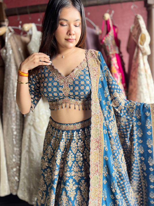 Royal Blue Heavy Zari Embroidered Designer Lehenga Set