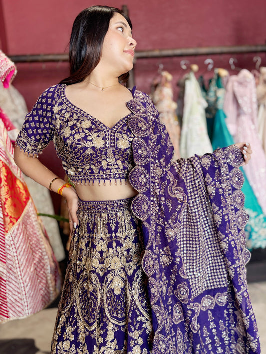 Royal Purple Heavy Zari Embroidered Lehenga Set
