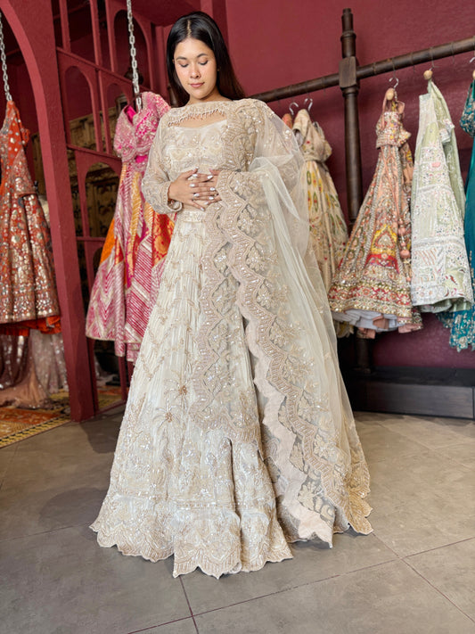 Designer Lehenga with Embellished Blouse and Intricate Dupatta