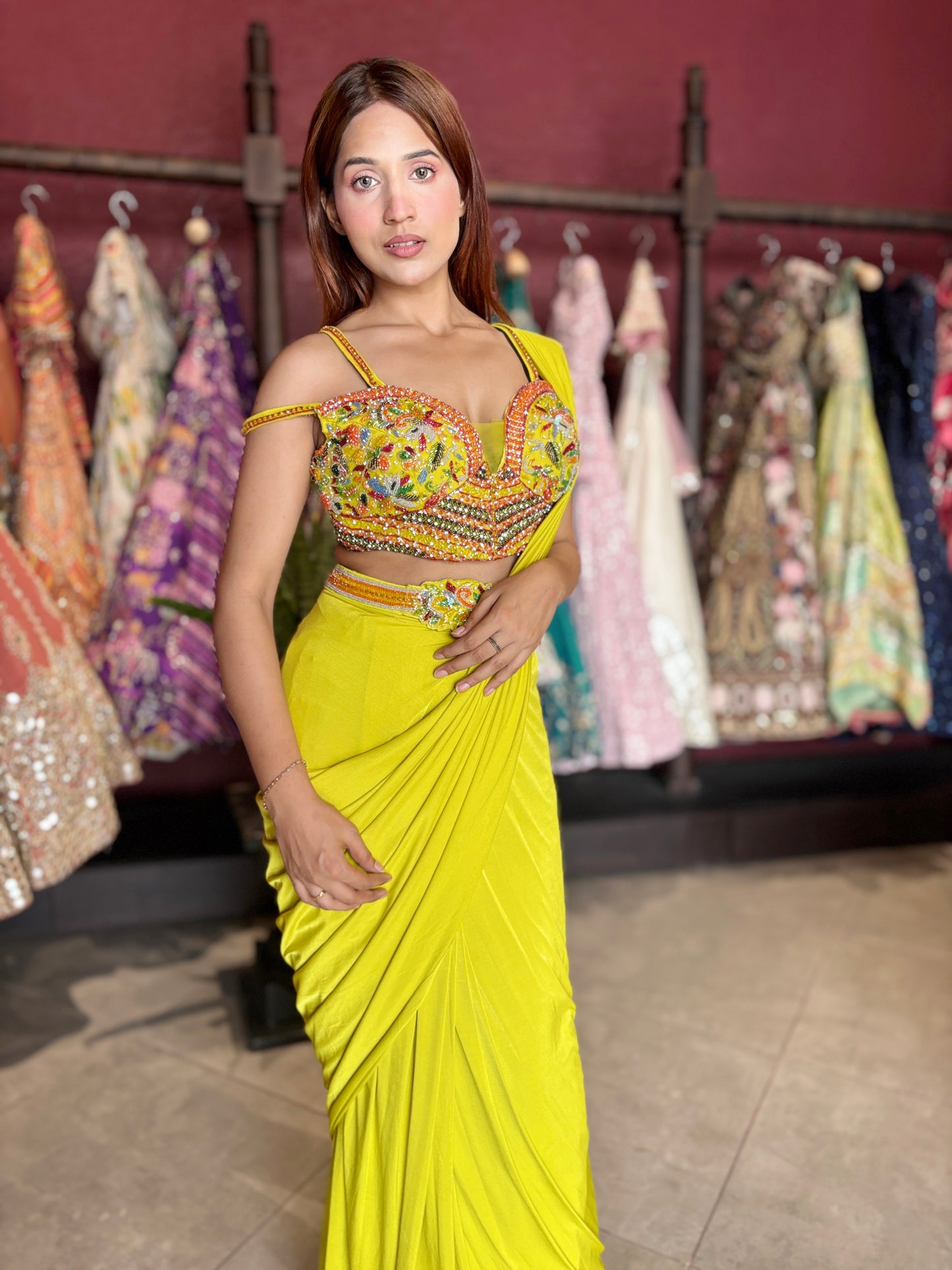 Designer Ready-to-Wear Drape Saree with Hand-Embellished Blouse