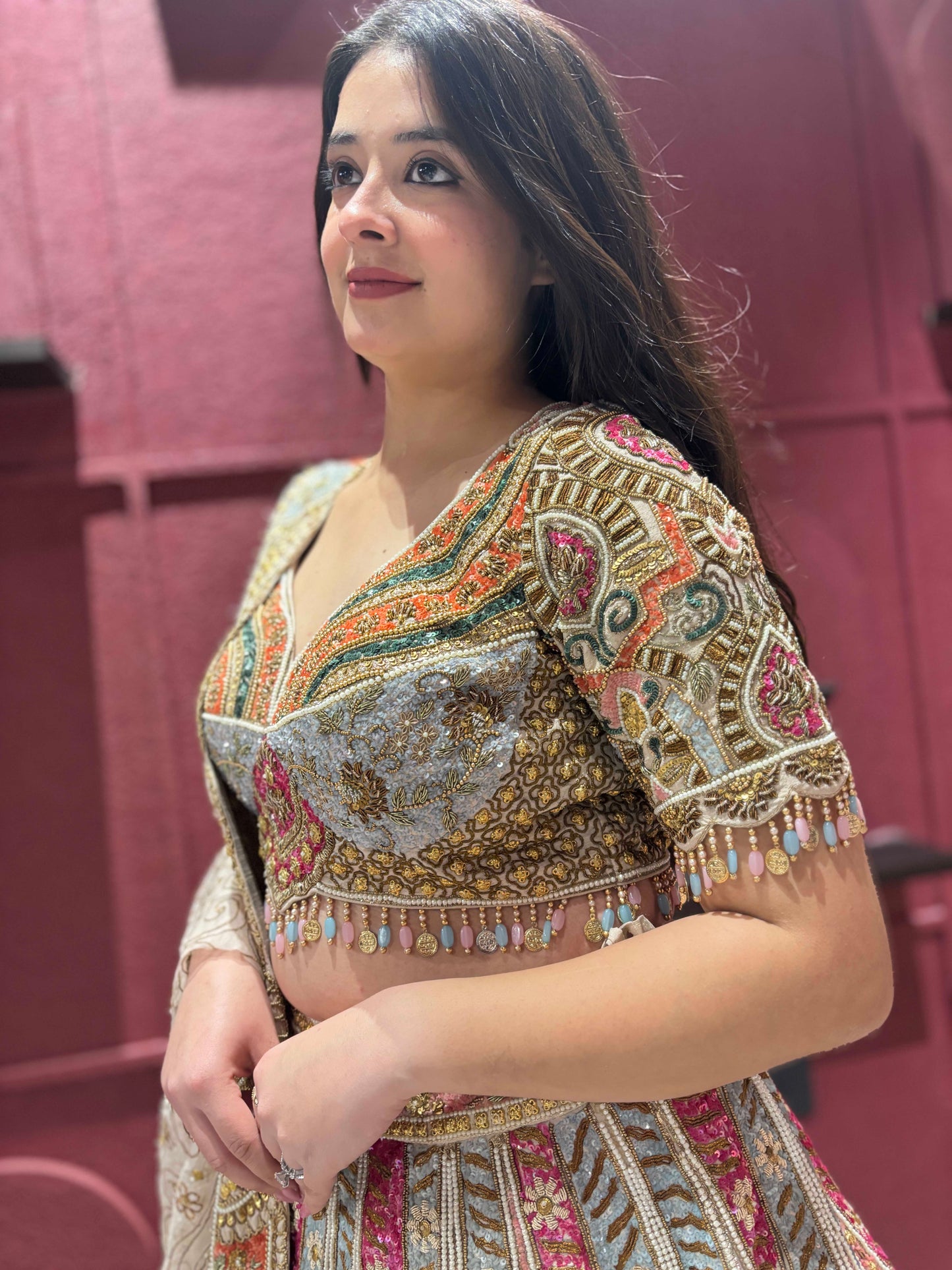 Designer Lehenga with Heavy Sequins & Thread and Beige Dupatta