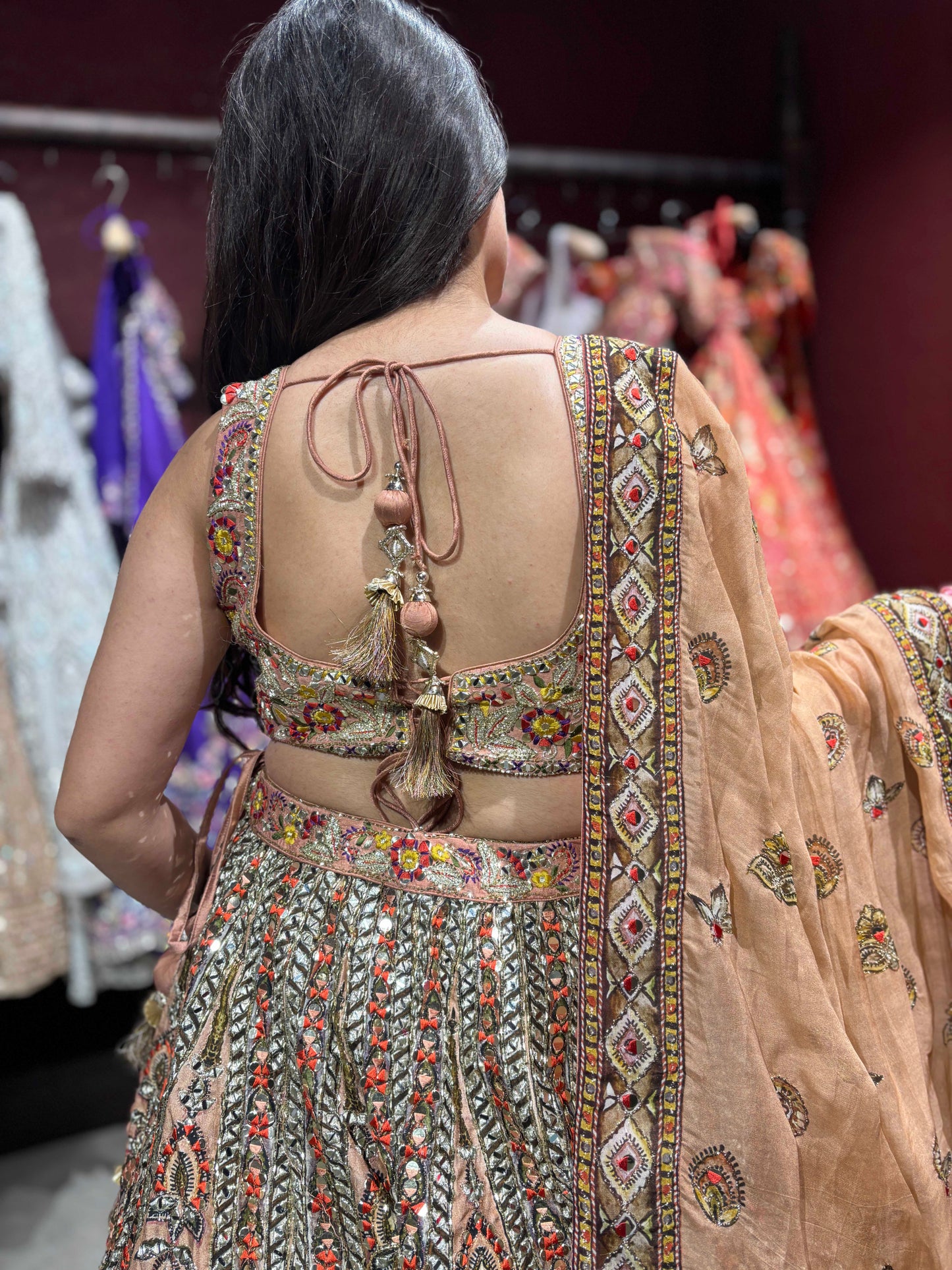 Multicolour Silk Lehenga Choli with Heavy Sequins & Thread Work