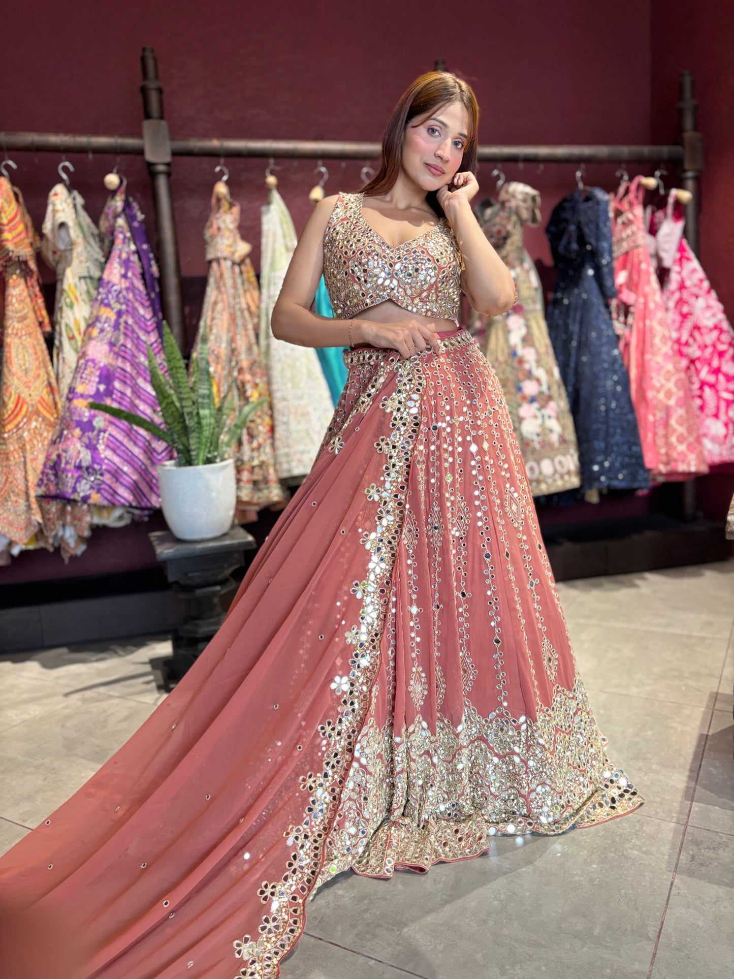 Designer Mirror Work Lehenga Choli with Embellished Blouse & Dupatta