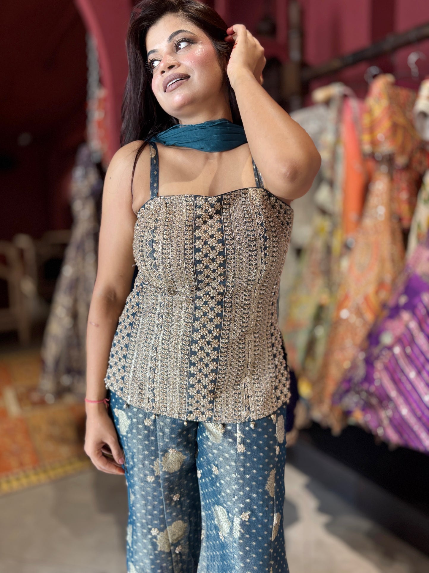 Sharara Set with Sequin Peplum Top & Dupatta Designer Festive Wear