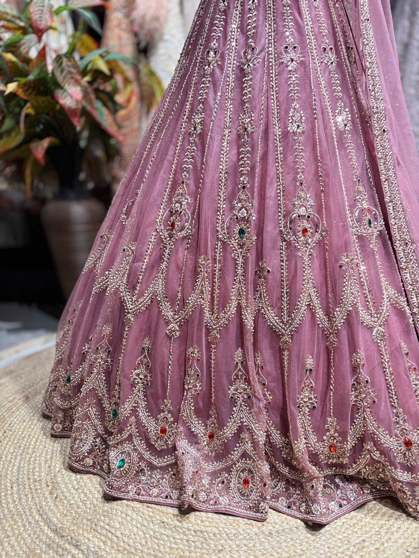 Designer Pink Embellished Grand Lehenga with Halter Blouse & Dupatta