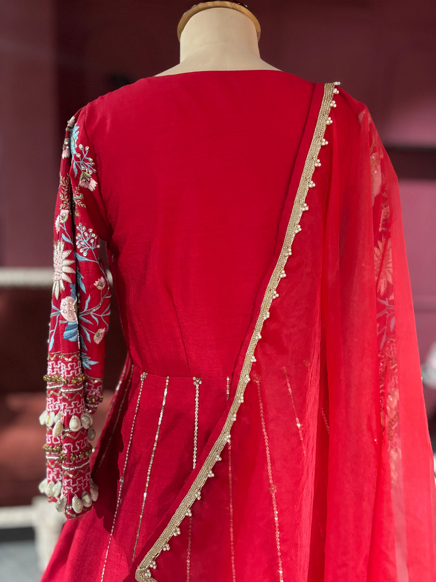 Designer Regal Red Anarkali with Golden Embroidery
