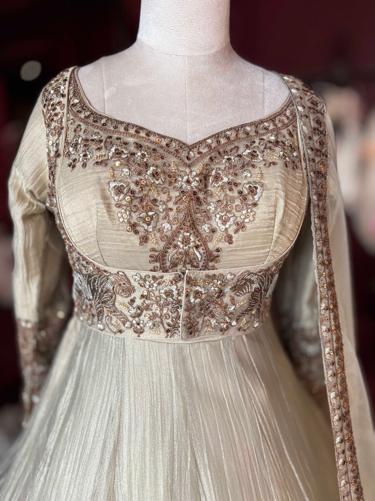 Ivory Gold Embroidered Anarkali Gown with Dupatta