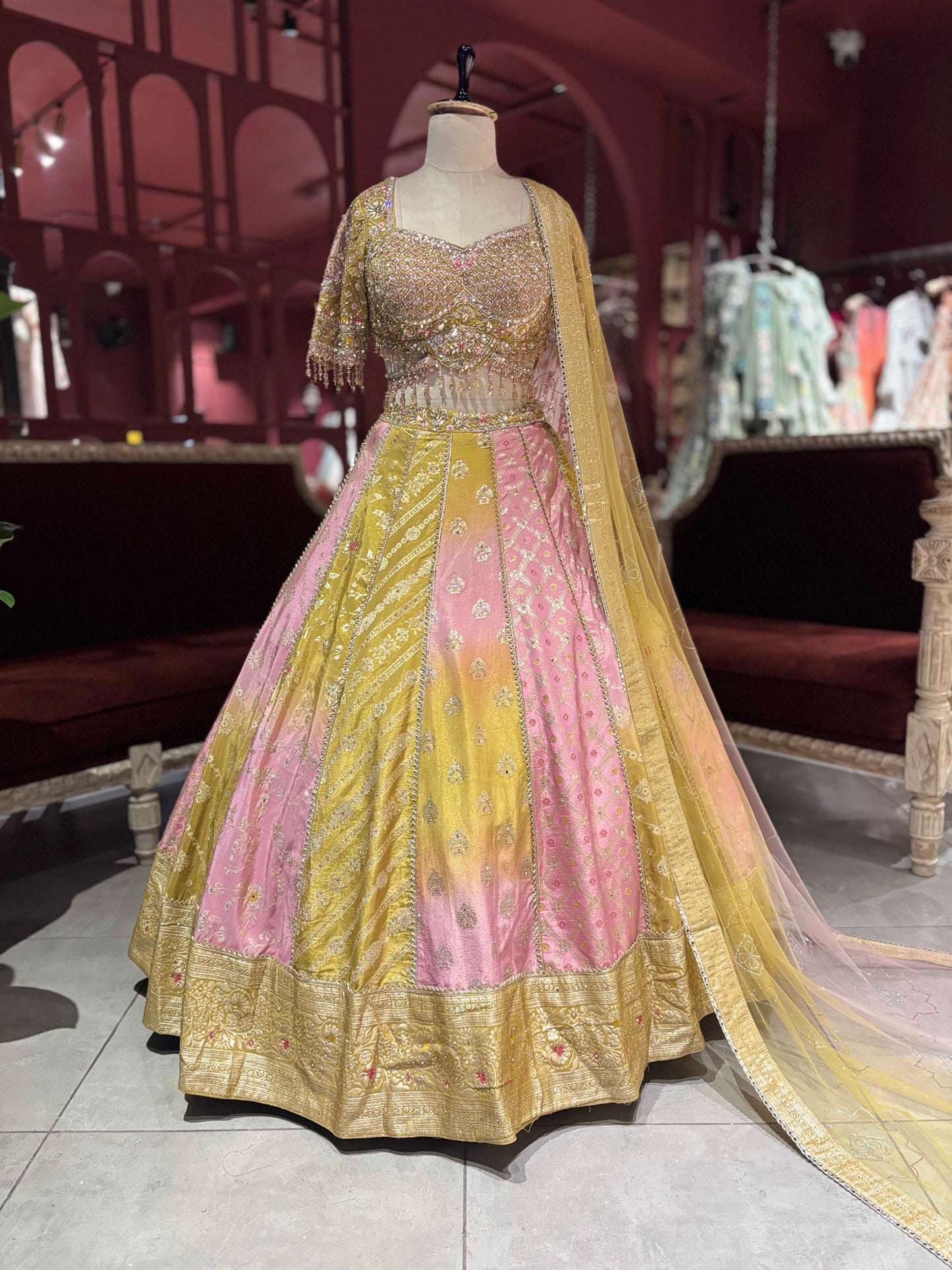 Multicolour & Blush Pink Embroidered Lehenga Choli with Dupatta