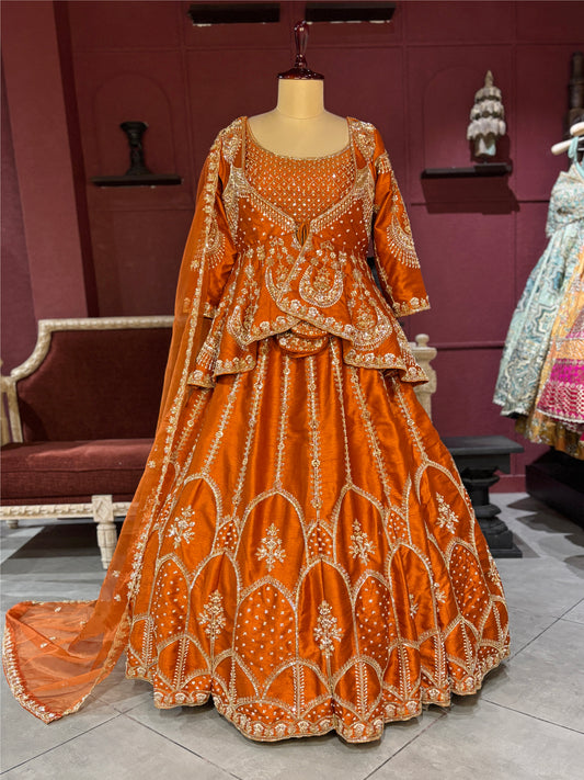 Orange Colour Silk Designer Lehenga With Jacket