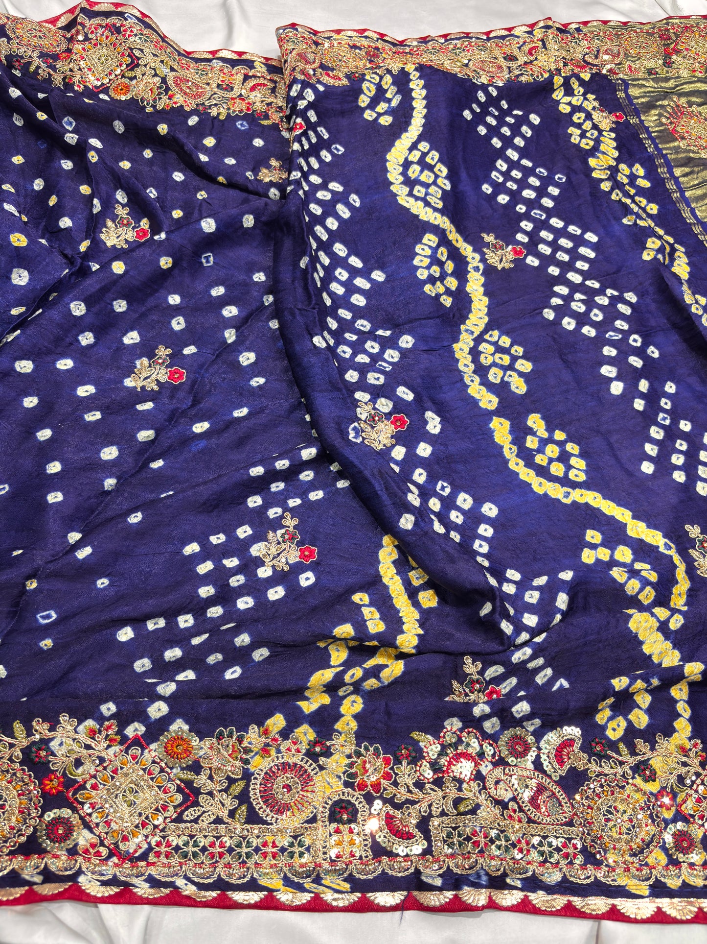 Gajji Silk Blue Colour Saree with Ornate Golden Embroidery