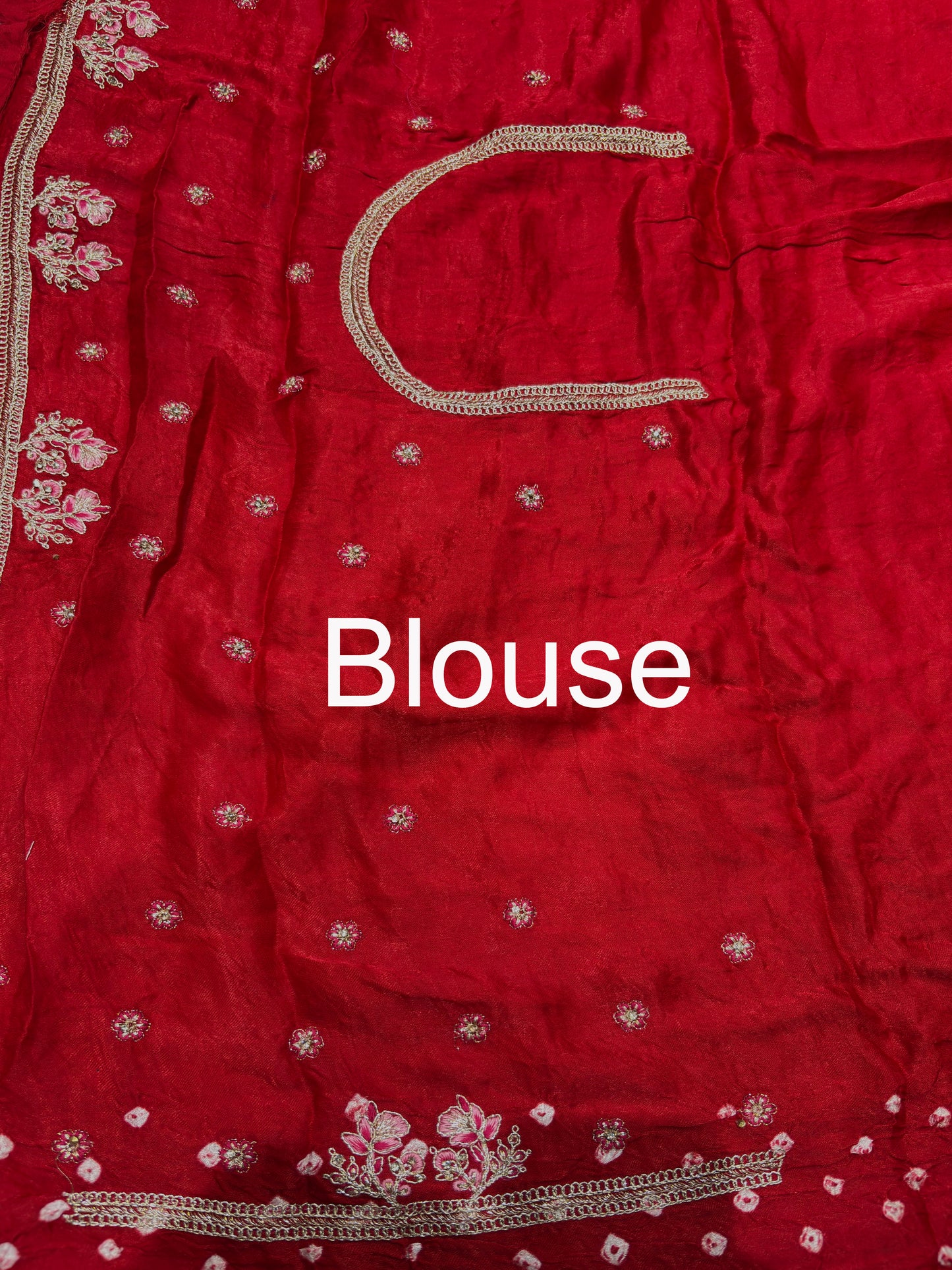 Gajji Silk Red Colour Saree with Ornate Floral Embroidery