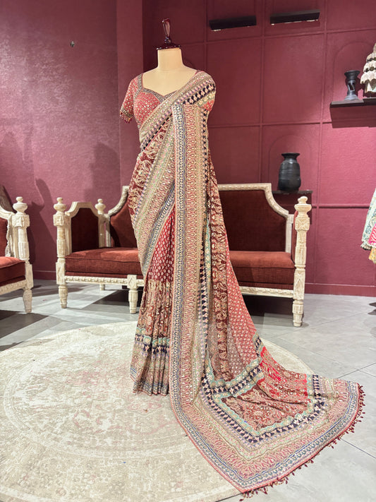Designer Multi Colour Georgette Saree with Ornate Beadwork