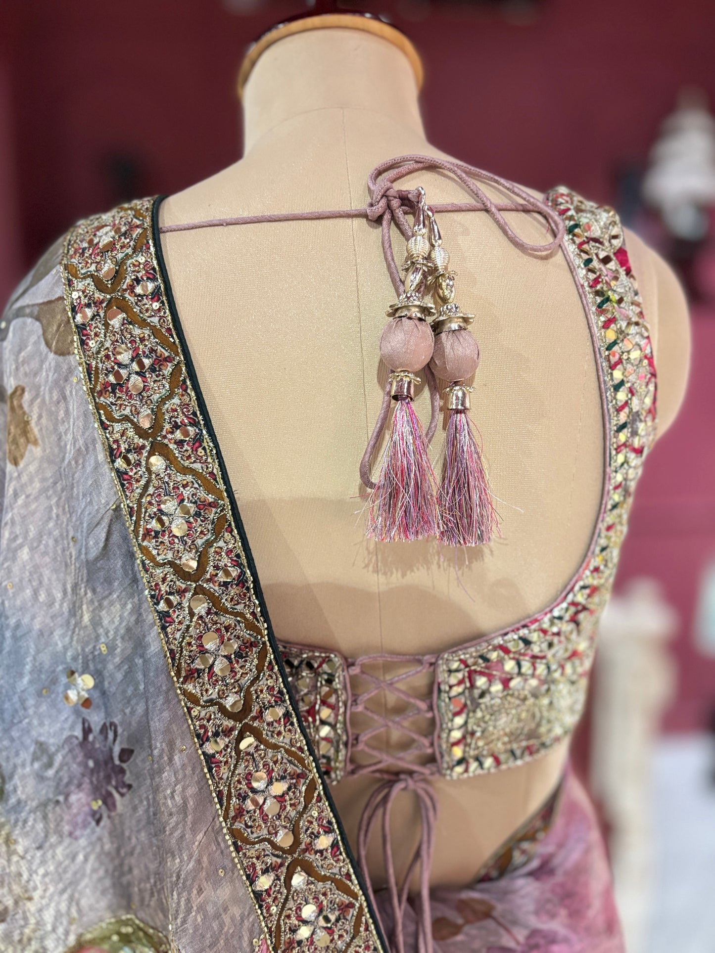 Designer Silk Pastel Saree with Multicolor Floral Embroidery