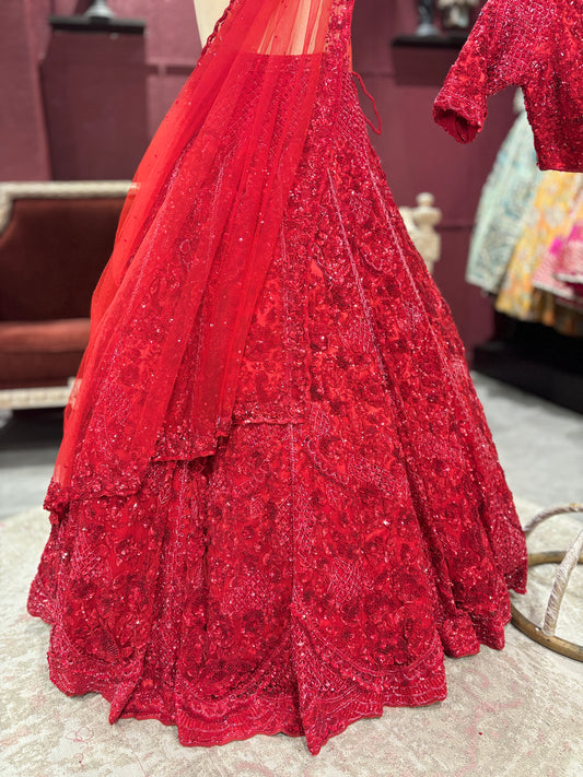 Red Colour Hand Embroidered Lehenga With Designer Blouse