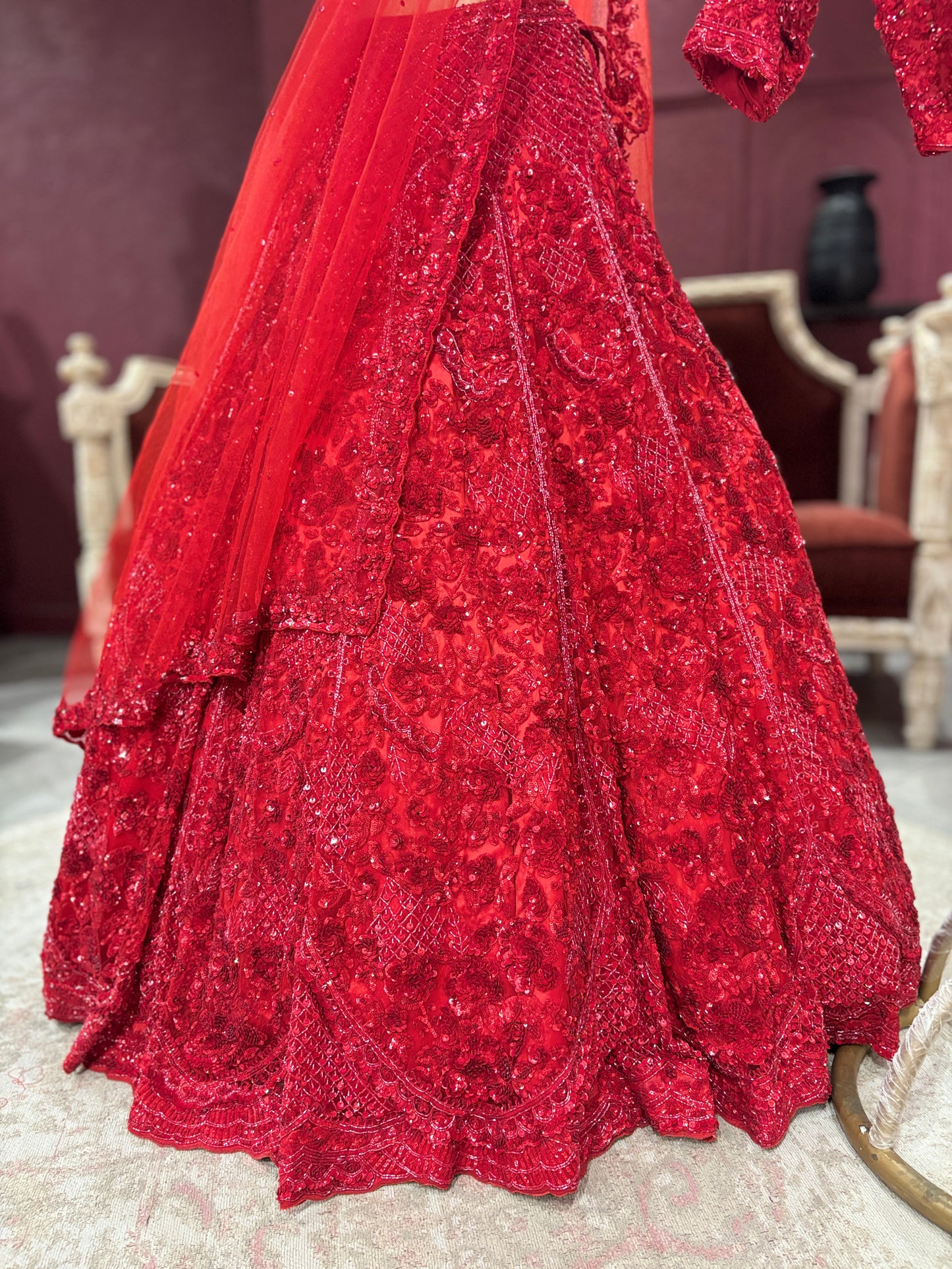 Red Colour Hand Embroidered Lehenga With Designer Blouse