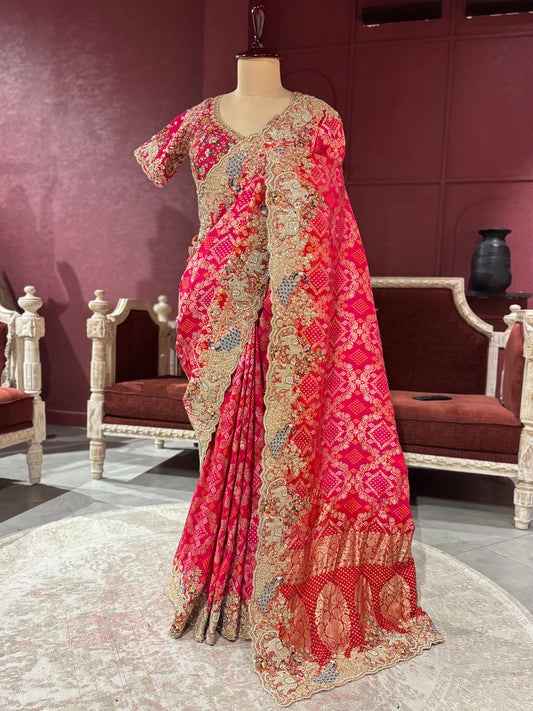 Khaddi Geotgette Saree With Elephant and Peacock Motifs