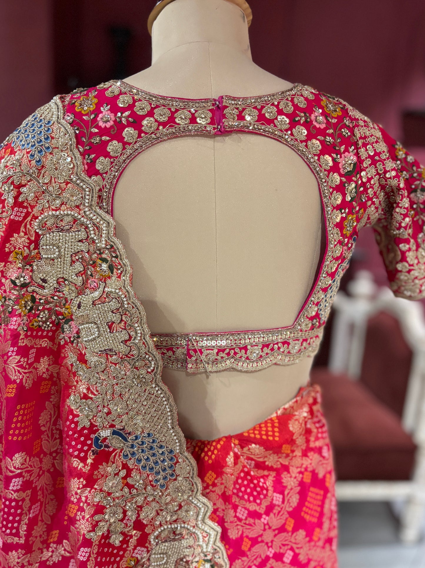 Khaddi Geotgette Saree With Elephant and Peacock Motifs