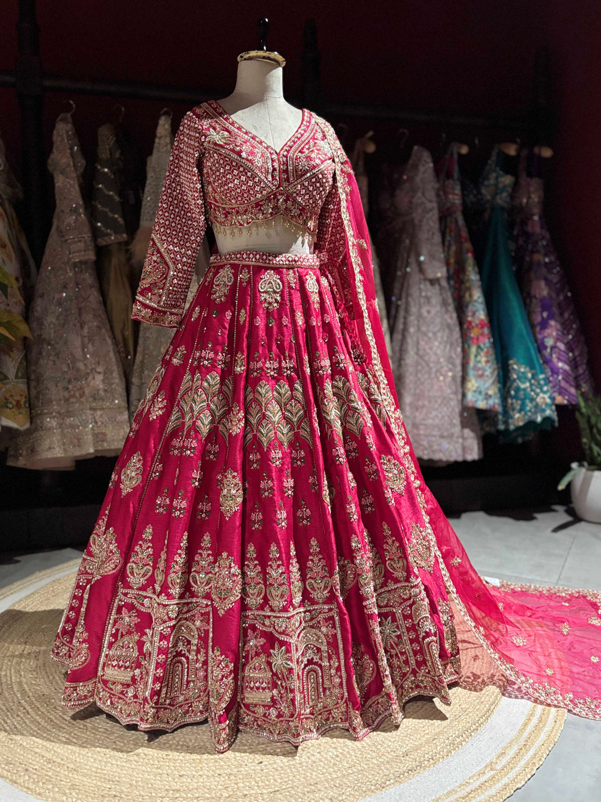 Rani Pink Designer Lehenga with Heavy Gold Embroidery