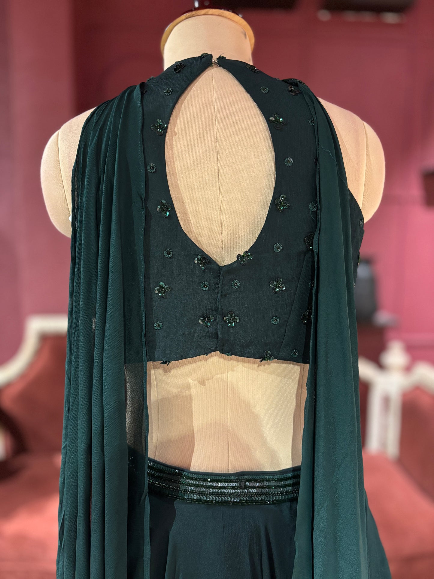 Dark Green Lehenga with Beaded Embroidered Crop Top