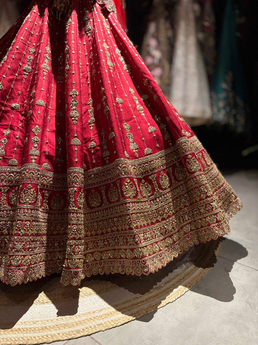 Red Bridal Lehenga with Heavy Gold Embroidery & Dupatta