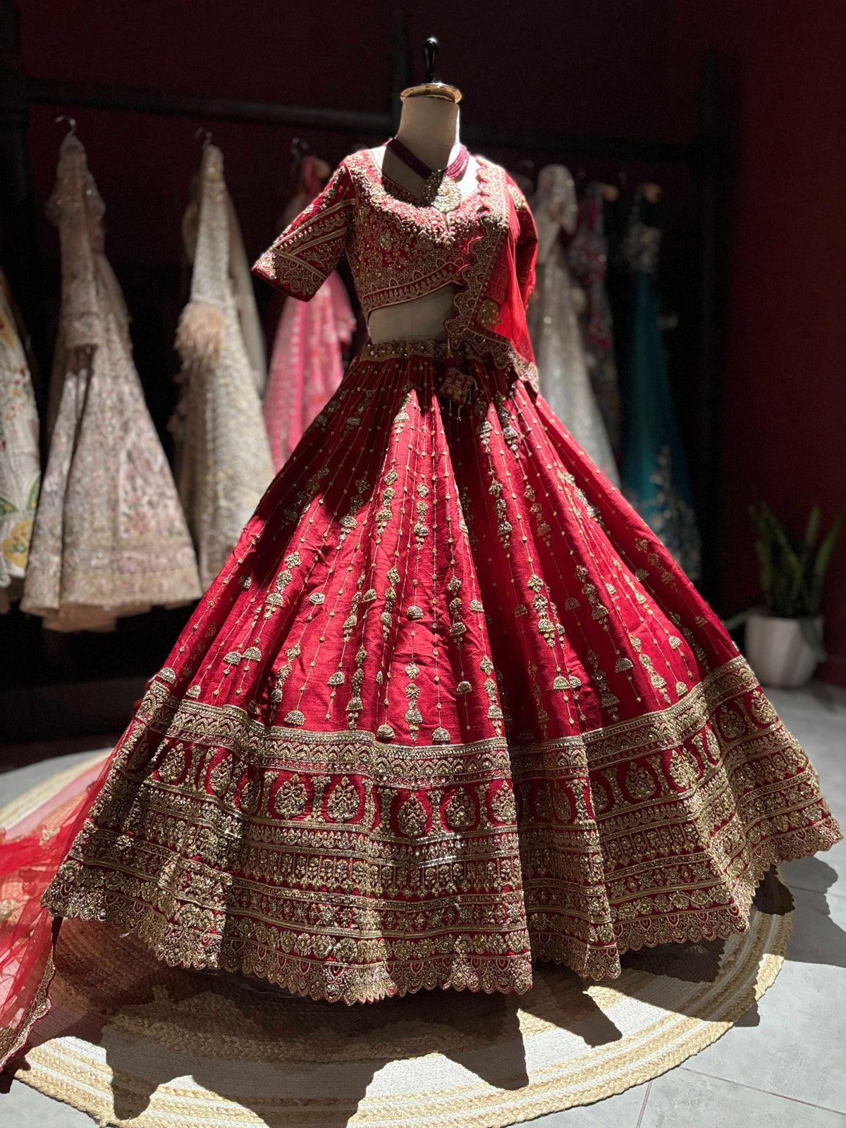 Red Bridal Lehenga with Heavy Gold Embroidery & Dupatta