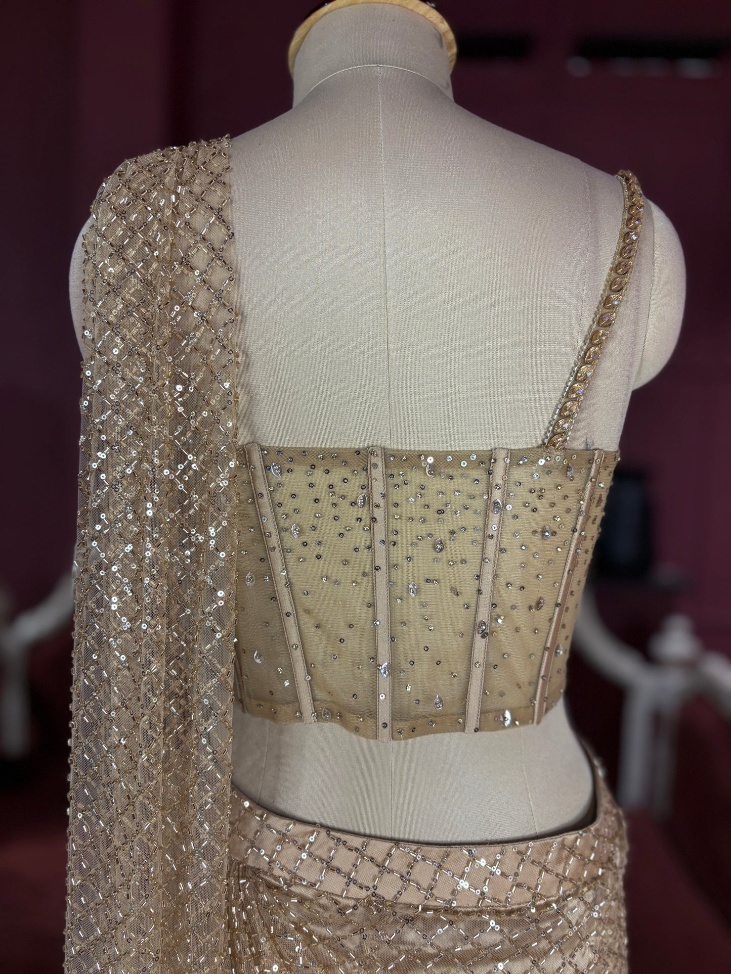 Designer Golden Drape Saree with Sequin Elegance