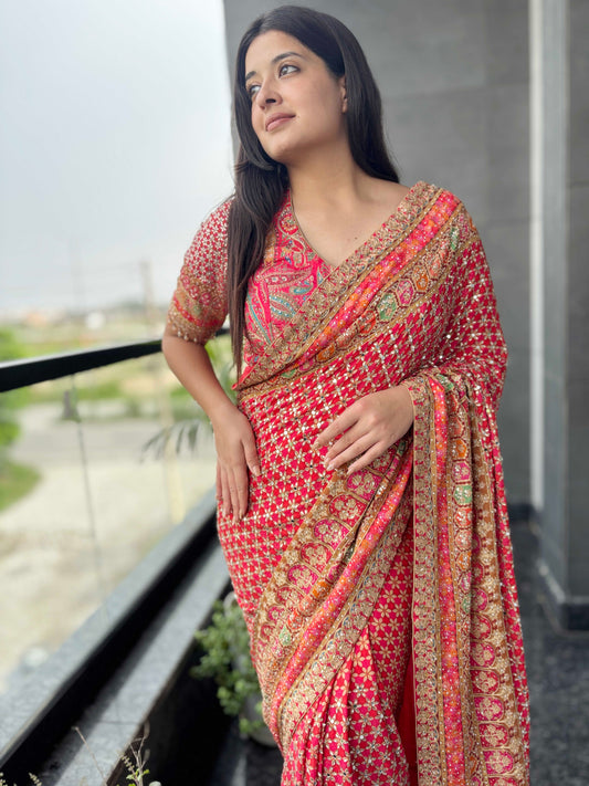 Designer Saree with Heavy Zari Border & Designer Blouse