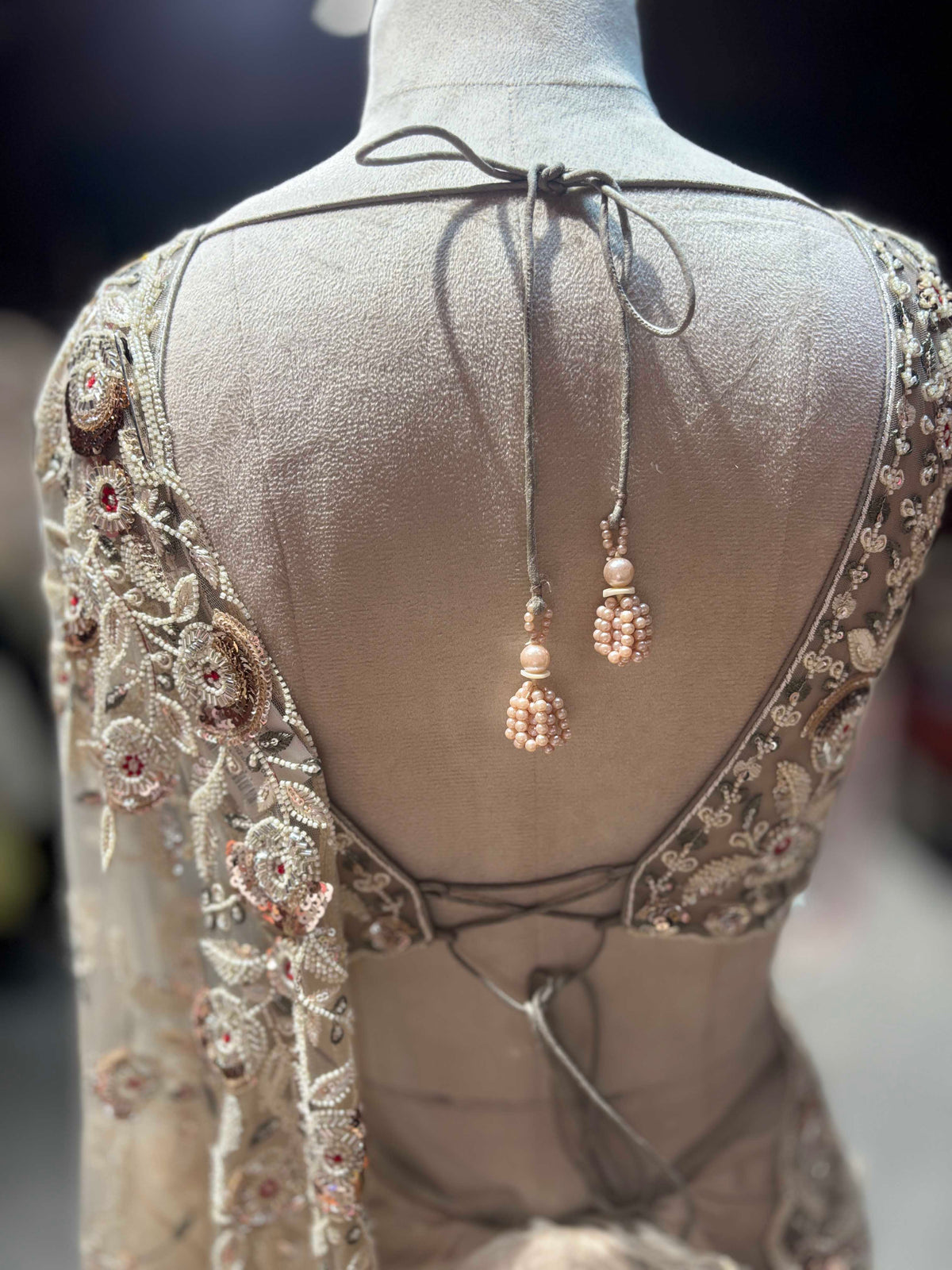 Champagne Embroidered Net Saree with Designer Blouse