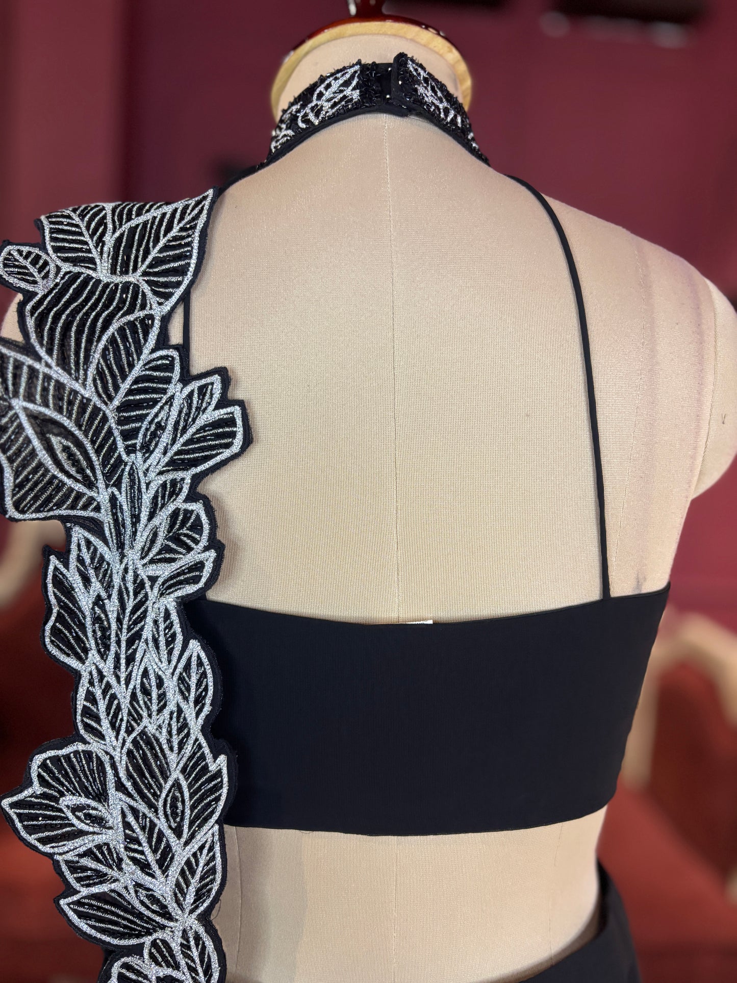 Black Designer Lehenga with White Floral Embroidery Detailing