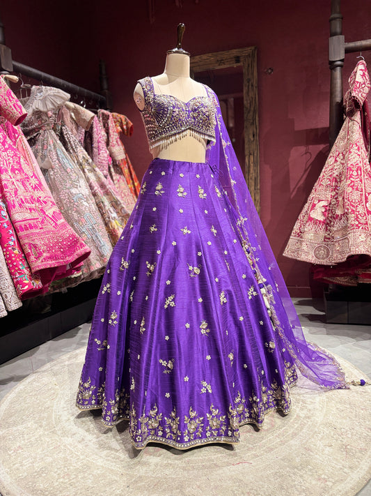 Purple Embroidered Lehenga with Designer Blouse & Net Dupatta