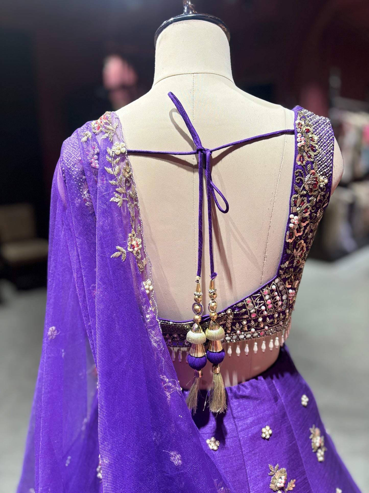 Purple Embroidered Lehenga with Designer Blouse & Net Dupatta