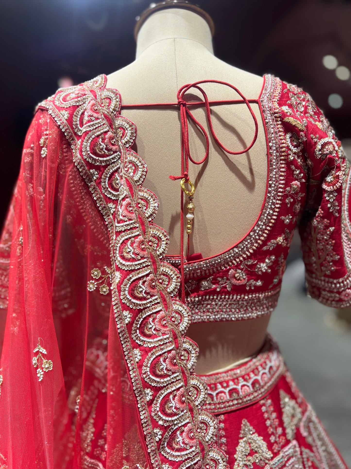 Red Heavy Bridal Lehenga with Designer Blouse & Net Dupatta