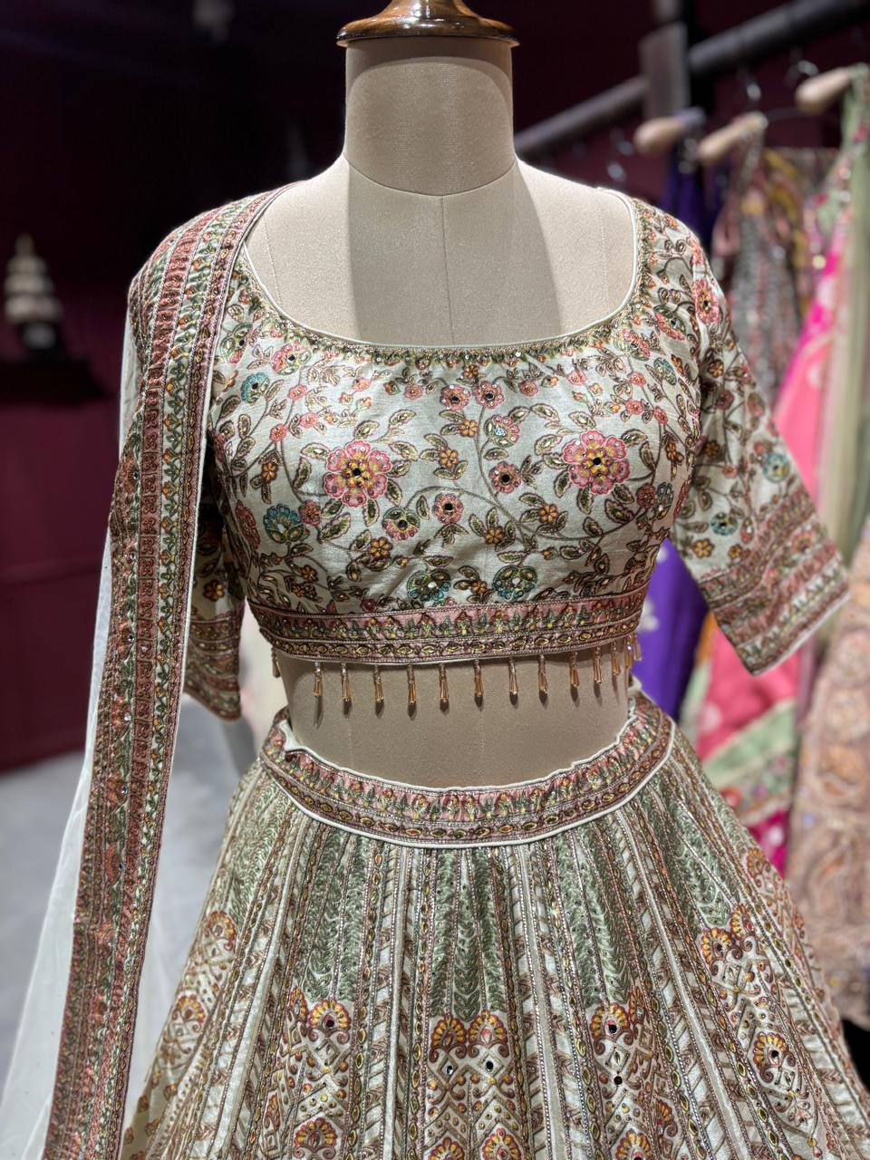 Ivory Multicolour Heritage Print Lehenga Set