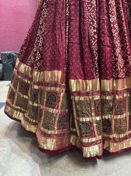 Wine Maroon Designer Lehenga Choli with Gold Work & Dupatta