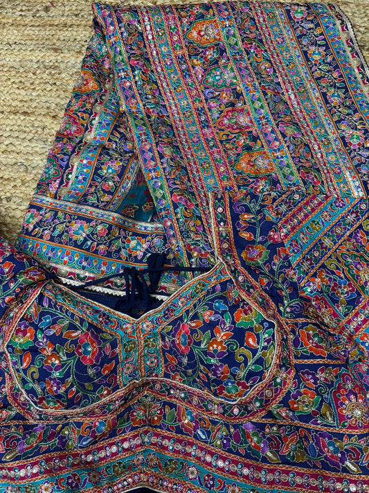 Royal Multicolor Floral Embroidered Designer Saree with Blouse