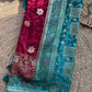 Wine & Teal Banarasi Silk Saree with Floral Zari Weaving