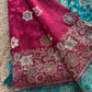 Wine & Teal Banarasi Silk Saree with Floral Zari Weaving