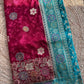 Wine & Teal Banarasi Silk Saree with Floral Zari Weaving