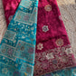 Wine & Teal Banarasi Silk Saree with Floral Zari Weaving
