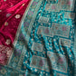 Wine & Teal Banarasi Silk Saree with Floral Zari Weaving