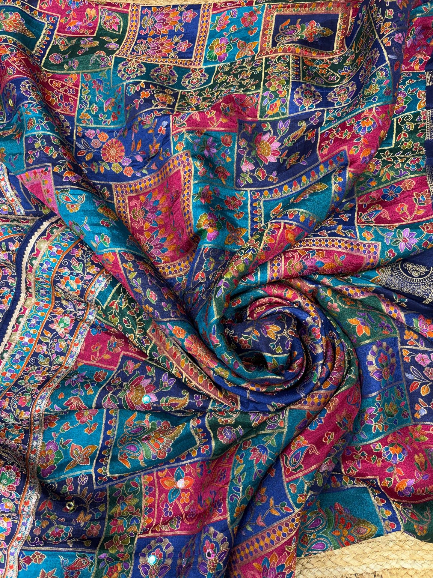 Royal Multicolor Floral Embroidered Designer Saree with Blouse